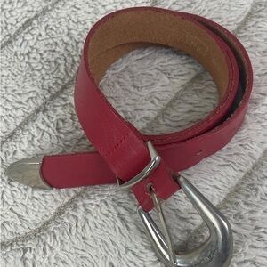 Women's Red Leather Belt with Silver Buckle